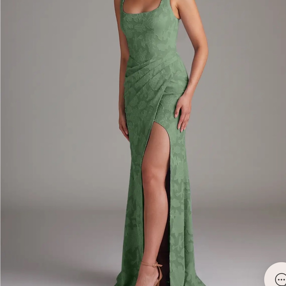 AZAZIE MERO Eucalyptus Sheath Pleated Floral Burnout Dress A8